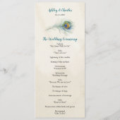 Peacock Feather Elagant Blauwgroen Bruiloft Programmakaart (Achterkant)