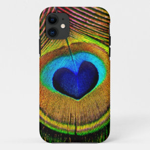 Peacock Feather Elegant Bird Blue and Gold Heart iPhone 11 Hoesje