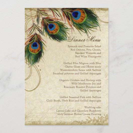 Peacock Feather Elegant Classic Navon Menu (Voorkant)