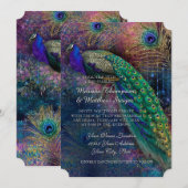 Peacock Feather Elegant Gold Winter Wedding Kaart (Voorkant / Achterkant)