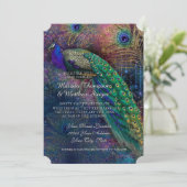 Peacock Feather Elegant Gold Winter Wedding Kaart (Staand voorkant)
