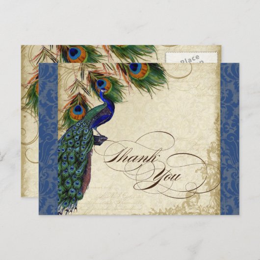  Peacock Feather Elegant Hartelijk dank voor de ma Briefkaart (Voorkant / Achterkant)