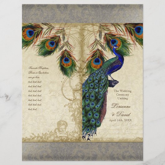 Peacock & Feather Elegant Matching Wedding Program (Voorkant)