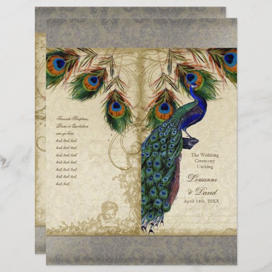 Peacock & Feather Elegant Matching Wedding Program (Voorkant / Achterkant)