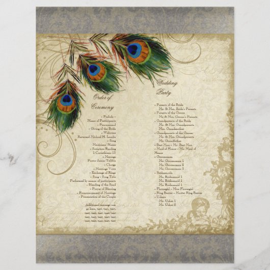 Peacock & Feather Elegant Matching Wedding Program (Achterkant)