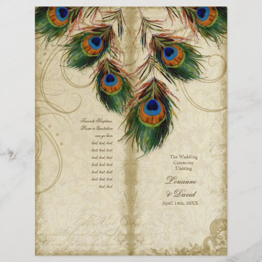 Peacock & Feather Elegant Matching Wedding Program (Voorkant)