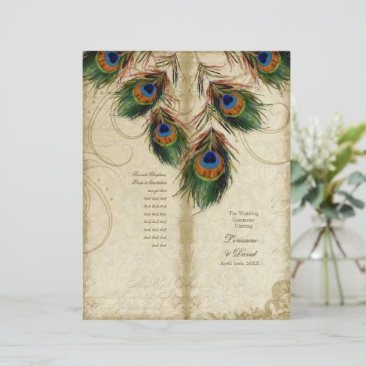 Peacock & Feather Elegant Matching Wedding Program (Staand voorkant)
