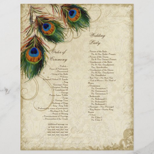 Peacock & Feather Elegant Matching Wedding Program (Achterkant)