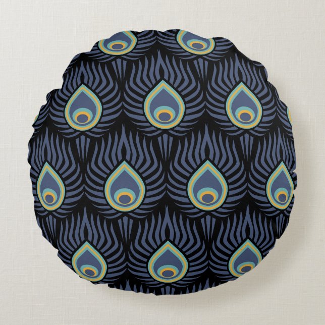 Peacock Feather: Elegant patroon. Rond Kussen (Voorkant)