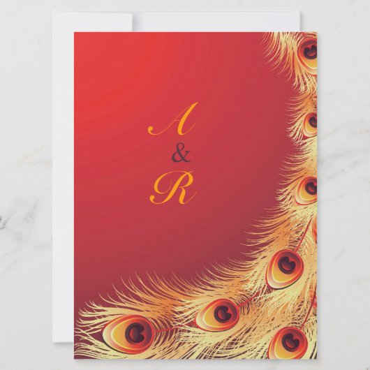 Peacock Feather Elegant Red Wedding Invitation Kaart (Achterkant)