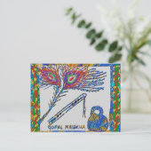 Peacock Feather en Flute - Hare Krishna Briefkaart (Staand voorkant)