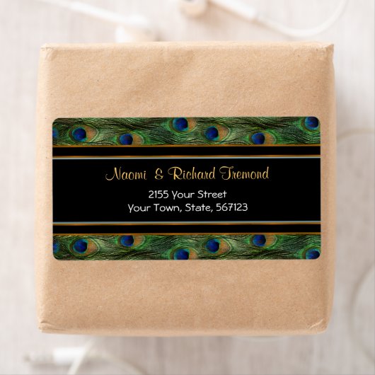 Peacock Feather en zwart adreslabel Etiket (Insitu)