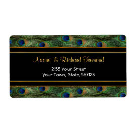 Peacock Feather en zwart adreslabel Etiket