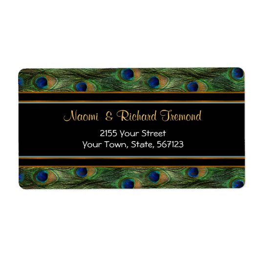 Peacock Feather en zwart adreslabel Etiket (Voorkant)