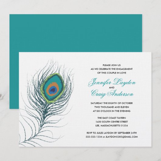 Peacock Feather Engagement Party Kaart (Voorkant / Achterkant)