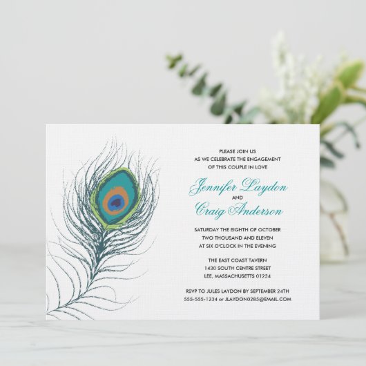 Peacock Feather Engagement Party Kaart (Staand voorkant)