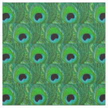 Peacock Feather Fabric - Groen Aqua Blue Zwart