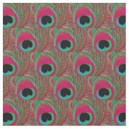 Peacock Feather Fabric - Hot-Pink Aqua Green Black Stof