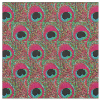 Peacock Feather Fabric - Hot-Pink Aqua Green Black Stof