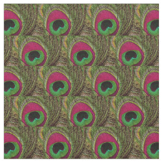 Peacock Feather Fabric - Hot Pink Lime Green Black Stof