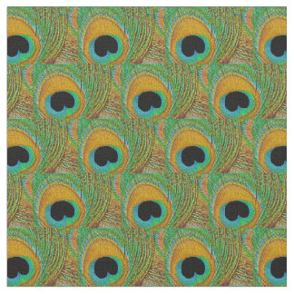 Peacock Feather Fabric - Oranje Aqua Blue Green Stof