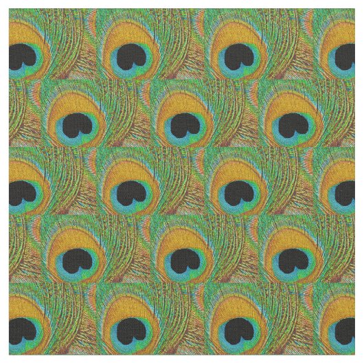 Peacock Feather Fabric - Oranje Aqua Blue Green Stof (Close Up)