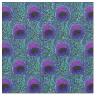 Peacock Feather Fabric - Paars Violet Aqua Black Stof