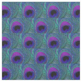 Peacock Feather Fabric - Paars Violet Aqua Black Stof