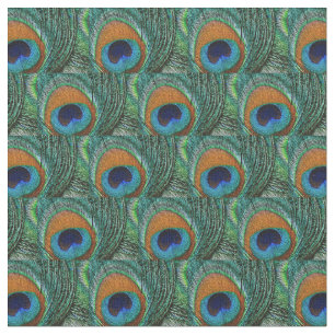 Peacock Feather Fabric - Tan, Aqua, Blue, Green Stof
