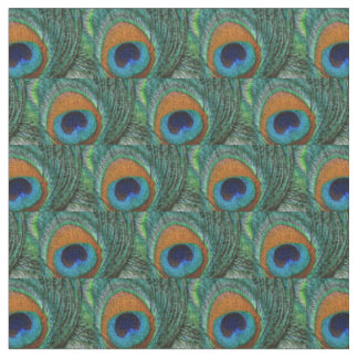 Peacock Feather Fabric - Tan, Aqua, Blue, Green Stof