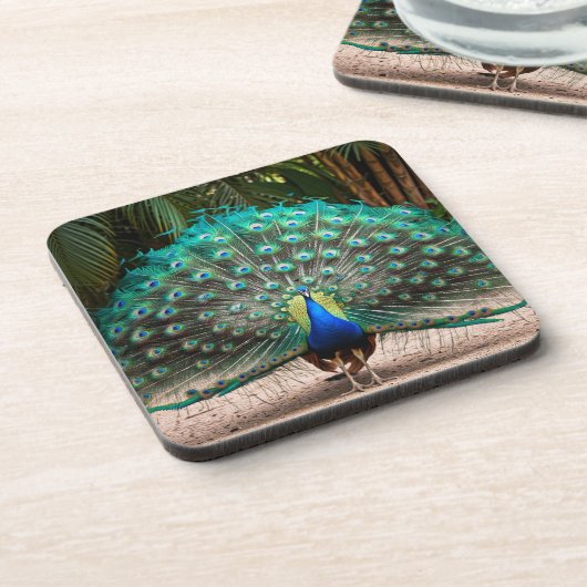 Peacock Feather Fanning Bier Onderzetter (Linkerzijde)