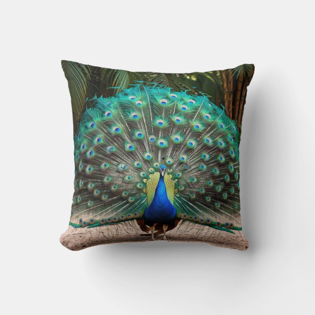 Peacock Feather Fanning Kussen (Voorkant)