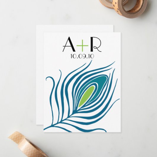 Peacock Feather Flat Notecard Notitiekaartje (Voorkant / Achterkant in situ)