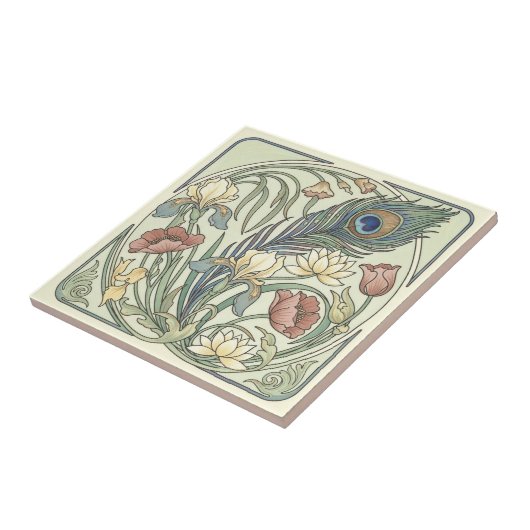 Peacock Feather Floral Art Nouveau Pat#1 ID1193 Tegeltje (Zijkant)