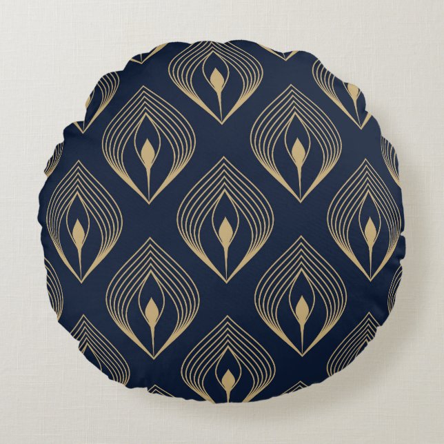 Peacock Feather: Floral Paisley Rond Kussen (Voorkant)
