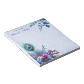 Peacock Feather Floral Waterverf gepersonaliseerd Notitieblok (Schuin)