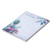 Peacock Feather Floral Waterverf gepersonaliseerd Notitieblok (Linkerzijde)