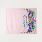 Peacock Feather Flowers Quinceañera foto achtergro Wandkleed (Voorkant (horizontaal))