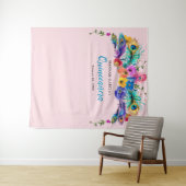 Peacock Feather Flowers Quinceañera foto achtergro Wandkleed (In Situ (horizontaal))