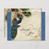 Peacock & Feather Formal Thank You Note Royal Blue Briefkaart (Voorkant / Achterkant)
