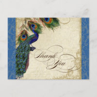 Peacock & Feather Formal Thank You Note Royal Blue