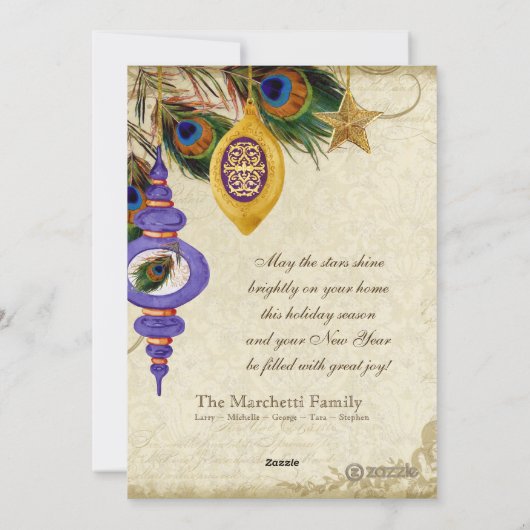Peacock & Feather Formele Kerst Ornament Kaart (Achterkant)