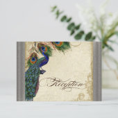 Peacock & Feather Formele Receptie Uitnodigen Zilv Kaart (Staand voorkant)