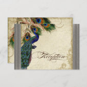 Peacock & Feather Formele Receptie Uitnodigen Zilv Kaart (Voorkant / Achterkant)