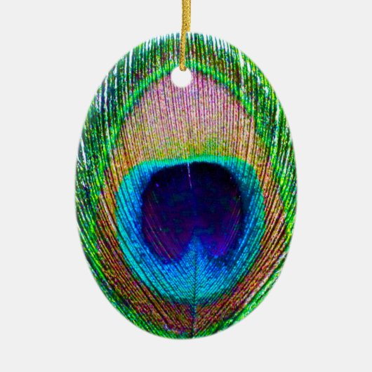 Peacock Feather Fotokerstversiering Keramisch Ornament (Voorkant)