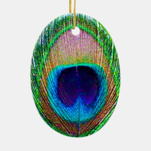 Peacock Feather Fotokerstversiering Keramisch Ornament (Achterkant)