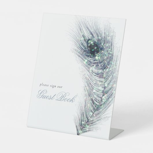 Peacock Feather Gastenboek Bruiloft Reclamebord Met Voetstuk (Voorkant)
