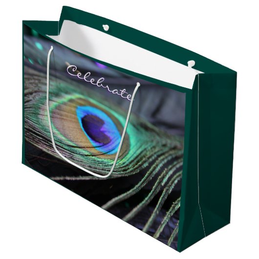 Peacock Feather Gepersonaliseerd Party Tas Gift Ba Large Cadeautasje (Voorkant Gekanteld)