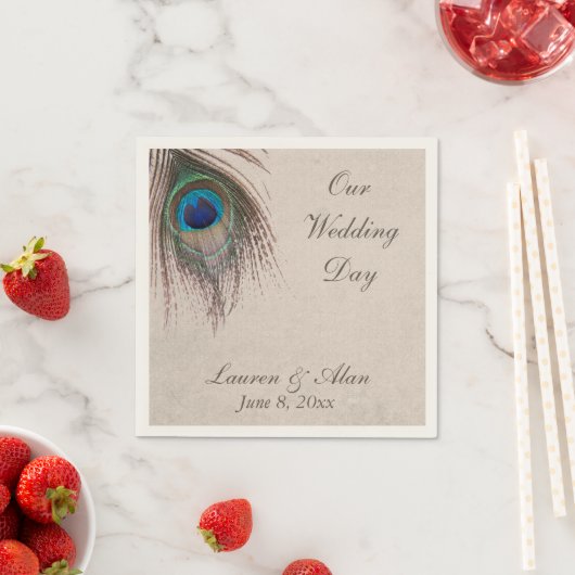 Peacock Feather gepersonaliseerde bruiloft Servet (Insitu)