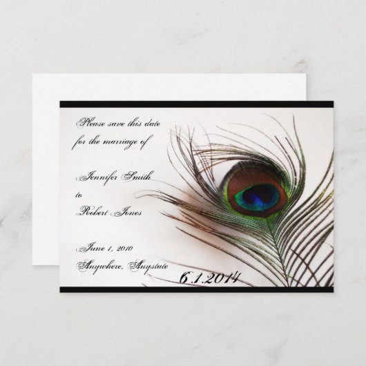 Peacock Feather Glamor Save the Date (Voorkant / Achterkant)